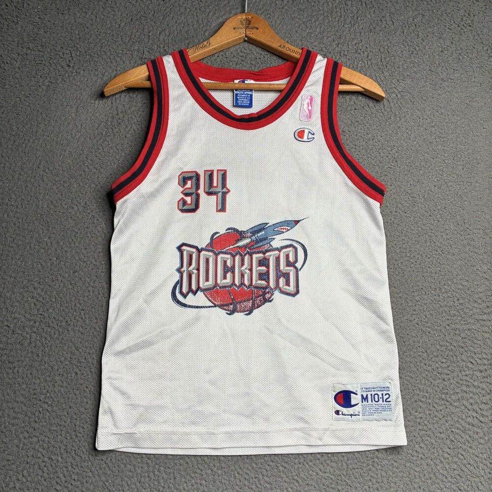 Vintage Champion Basketball Jersey Kids M 10-12 Houston Rockets Olajuwon #34